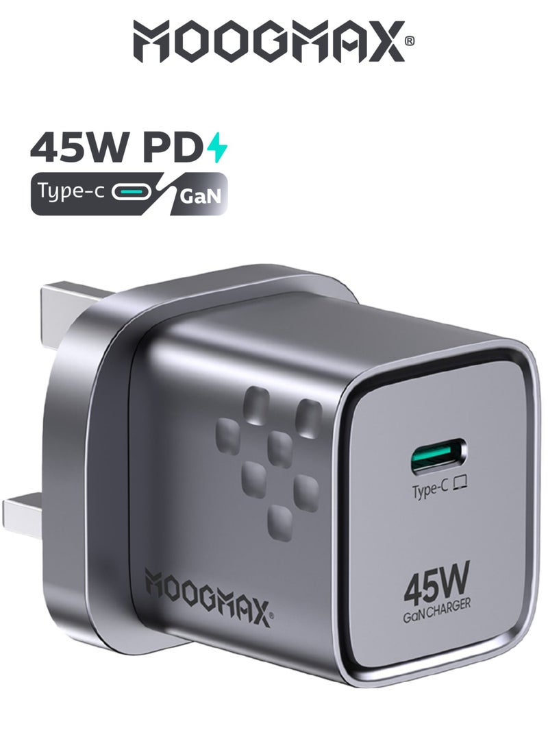 موجماكس راس شاحن تايب سي سريع بقوة 45 واط. فيش شاحن جداري قوي بتقنية GEN لمقاومة الحرارة. فيش تايب سي محمول وصغير الحجم. فيش ايفون وسامسونج وهواوي وعدة أجهزة أخرى. كبس تايب سي بأعلاء أنظمة الحماية للحماية من الواط الزائد. كبس شاحن من موج ماكس - Image 1